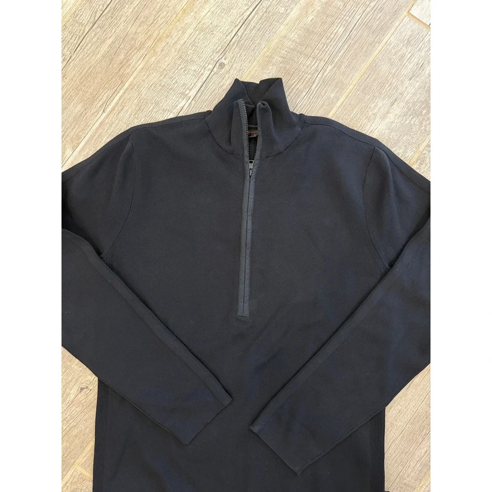 Banana Republic Vintage Quarter Zip Pullover Mens Medium Black Ribbed Knit